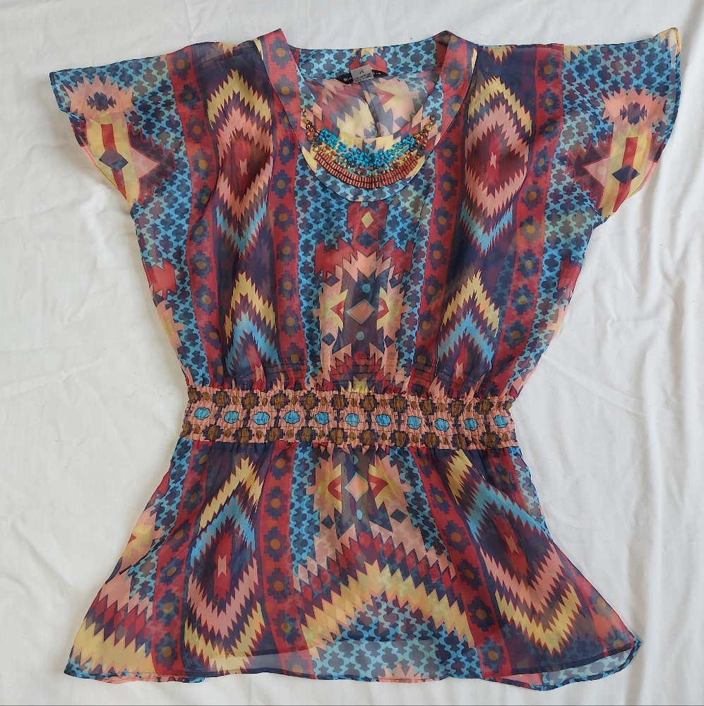 Bianca Nygard Sheer Abstract Beaded Bathing Suit Cover, 12